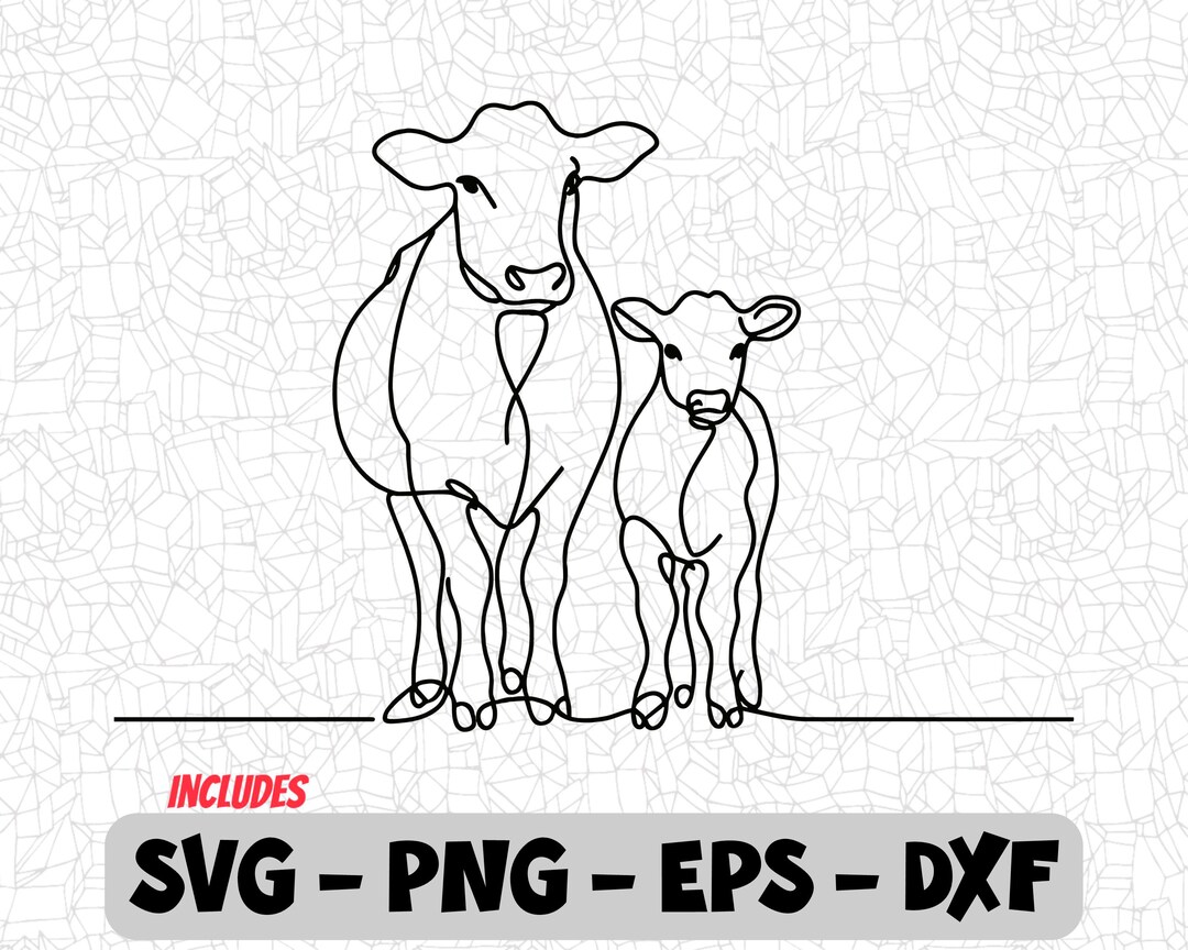 Cute Cow and Calf Line Art SVG | Farm Animal Outline Clipart Png | EPS ...