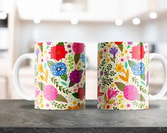 Flower Mug Design, Sublimation design for 11oz, 15oz Mugs, Coffee Mug Design, Mug Shop, Plantilla Para Taza De Cafe, PNG Design, Floral
