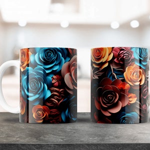 Rosen 3D-Becher-Design, Sublimationsdesign für 12 Unzen, 15 Unzen Tassen, Kaffeetassen-Design, Mug Shop, Plantilla Para Taza De Cafe, PNG Blumenverpackung