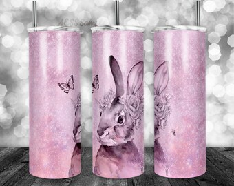 Floral Bunny 20oz Tumbler Design, Sublimation Template (PNG)