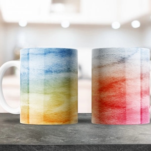 Design de caneca arco-íris, design de sublimação para canecas de 11 onças, 15 onças, design de caneca de café, loja de canecas, Plantilla Para Taza De Cafe, design de caneca em aquarela