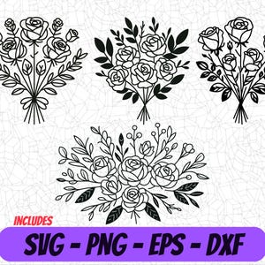 Elegant Floral Bouquet SVG Bundle - Rose Flower Clipart for Cricut & Silhouette