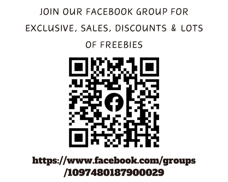 May include: Black and white QR code with a Facebook logo in the centre. The text below the code reads "https://www.facebook.com/groups/1097480187900029".