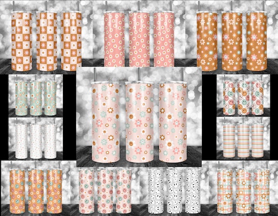 Groovy Tumbler Sublimation Designs, Vintage Vibe, 20oz Skinny Tumbler Wraps (PNG)