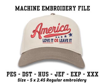 America Embroidery Design, Machine Embroidery File, Ricoma DST, Brother PES, Instant Digital Download, Hat Embroidery File