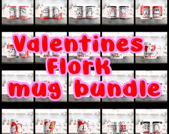 Flork Valentines Mug Bundle, Cartoon Love PNG (Digital Download)