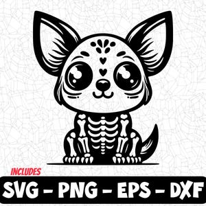 Cute Skeleton Dog SVG | Kawaii Dog Skeleton Clipart PNG, EPS, Dxf | Halloween Pet-Themed Design for Cricut and Silhouette, Chihuahua vector