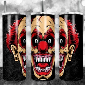 Diseño de vaso de payaso, diseño para envoltura de vaso de 20 oz, imagen de vaso, bueno para sublimación, vinilo y tobogán de agua, diseño aterrador