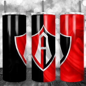 May include: Three stainless steel tumblers with a black and red design. The design features a shield with a letter A in the center. The tumblers are perfect for holding hot or cold beverages.