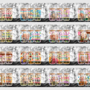 Abuelitos Libbey Glass Can Bundle, Sublimationsdesigns Wraps, 16 Unzen mattierte Dosen, JPG-Getränk-Design, Wasserglasdose, 16 Großeltern-Designs