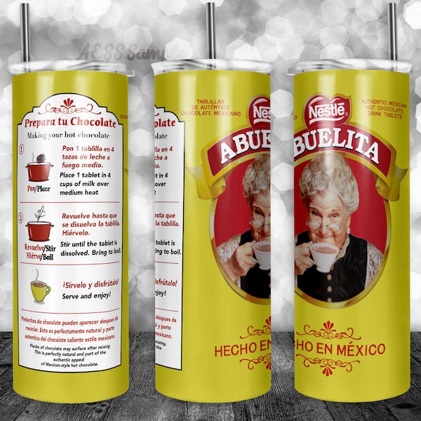 Chocolade Abuelita Tumbler Design, ontwerp voor 20oz Cup, Tumbler Wrap, Tumbler Image, goed voor sublimatie, vinyl en waterglijbaan, Mexicaans