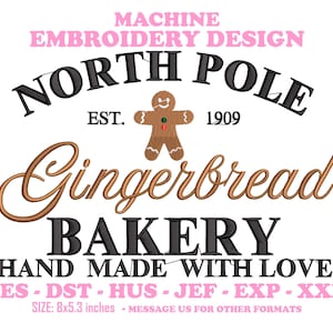 North Pole Gingerbread Bakery Embroidery Design - Machine Embroidery Pattern in PES, DST, Hus, JEF Formats