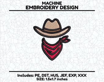 Cowboy Embroidery Design - Cute Mini Western Machine Embroidery File, Ricoma DST Design, Brother PES File, 4x4 Hoop Designs