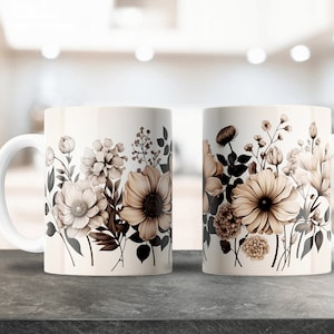 Boho Floral Sublimation design for 12oz & 15oz Coffee Mugs, Ceramic Mug Design, Cricut Press, Colorful Flowers Artwork, Minimalist Png Wrap