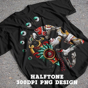 Skull T-Shirt Design, Calavera Halftone Tee Design, Can also be used for Sublimation, DTG, Screen Printing and more! DTF PNG Shirt Design