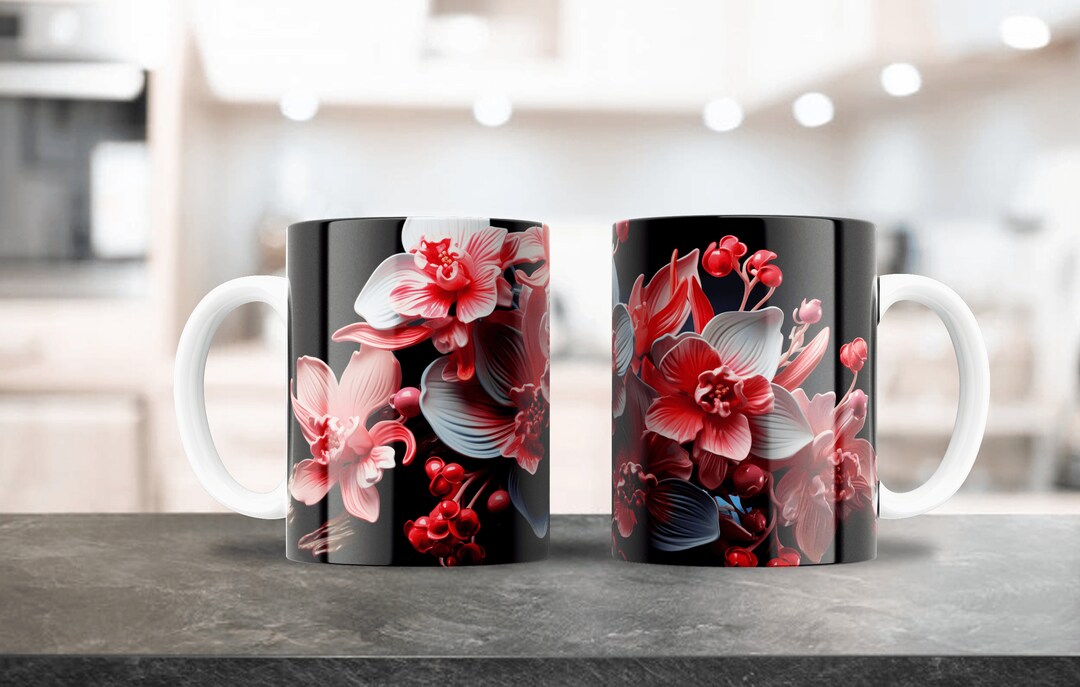 Diseño de taza de flores, diseño de sublimación para tazas de 12 oz, 15 oz,  diseño de taza de café, tienda de tazas, plantilla para taza de café