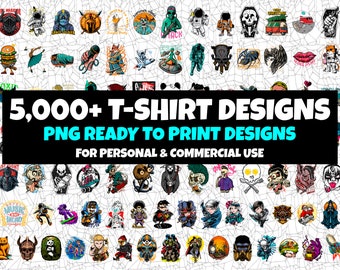 5,000+ T-Shirt Design Bundle, Can be used for Sublimation, DTG, DTF and more!, PNG Tshirt Designs, Cartoon,Screen Printing, Waterslide