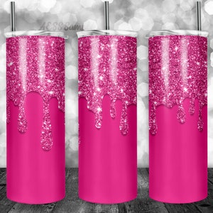 Hot Pink Glitter Drip Tumbler Design, PNG Sublimation Design, 20oz Skinny Tumbler, Tumbler Wraps, Metal Tumbler, Novelty Design, Waterslide