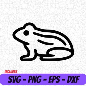 Puede incluir: Ilustración en blanco y negro de una rana. La rana está mirando hacia el lado izquierdo de la imagen. La rana tiene un diseño simple con un cuerpo redondeado y ojos grandes.