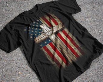 American Flag Halftone Cross T-Shirt Design (PNG)