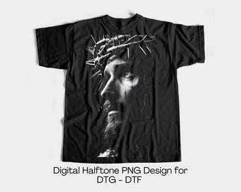Jesus Halftone PNG Design per magliette, felpe, felpe con cappuccio e altro! Design DTG, file DTF, Plantilla Semitono