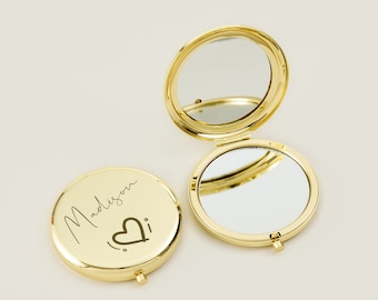 Cadeau personnalisé miroir de poche en argent pour elle, cadeau prénom de demoiselle d'honneur gravé, miroir de maquillage fleurs de naissance personnalisé pour cadeaux d'anniversaire