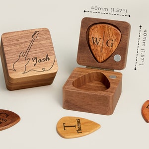 Personalized Guitar Picks, Custom Wooden Guitar Pick Case Box with Engraving, Wood Guitar Pick Organizer Music Gift for Guitarist Musician image 7