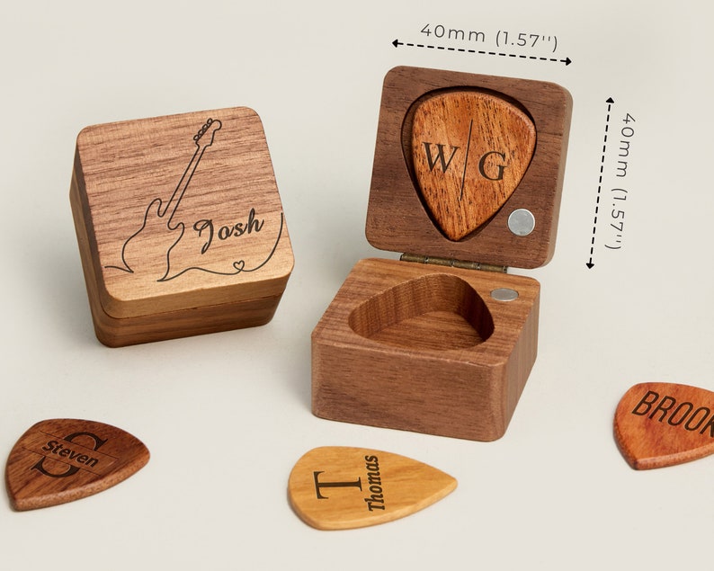 Personalisierte Gitarren-Picks, kundenspezifische hölzerne Gitarren-Pick-Fall-Box mit Gravur, Holz-Plektrum-Organisator-Musikgeschenk für Gitarristen-Musiker Bild 7