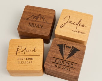 Personalized Cuff Links Box with Custom Design, Wooden Cufflinks for Best Man, Groomsman Gift in Wedding, Anniversary Gift for Men, Husband