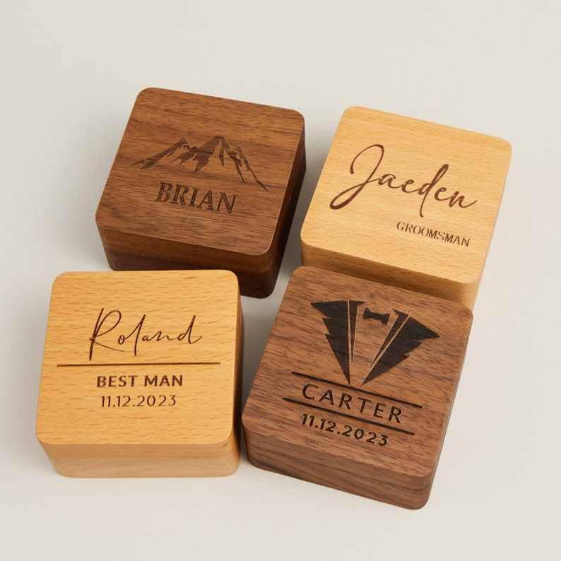 Boîte à boutons de manchette en bois avec design personnalisé, boutons de manchette personnalisés pour homme d'honneur, cadeau de garçon d'honneur pour mariage, cadeau d'anniversaire pour homme, mari image 2