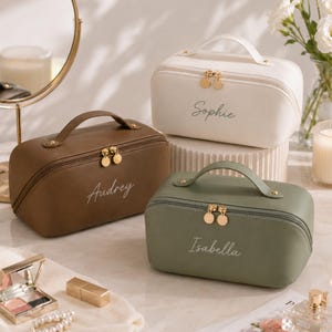 Embroidered Makeup Bag with Name, Wedding Bridesmaids Gift, Personalized Cosmetics Travel Storage Organizer,Custom Travel Makeup Bag for Her