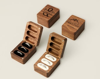 Aangepaste houten ringdoos in 3 slots voor huwelijkscadeau, luxe gegraveerde ringdoos voor verjaardagen cadeau, walnoot houten ringdoos voor voorstel