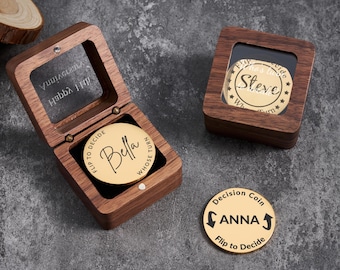 Personalized Coin with Wood Box Gift for Family,Custom Flip Coin for Couples, Decision Making Coin for Special Occasions,Ideal Birthday Gift