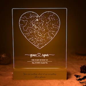 Mapa de constelação personalizado para presente de casamento, luz noturna de mapa estelar para presente de noivado, presentes elegantes para casais, presente de gráfico estelar para família