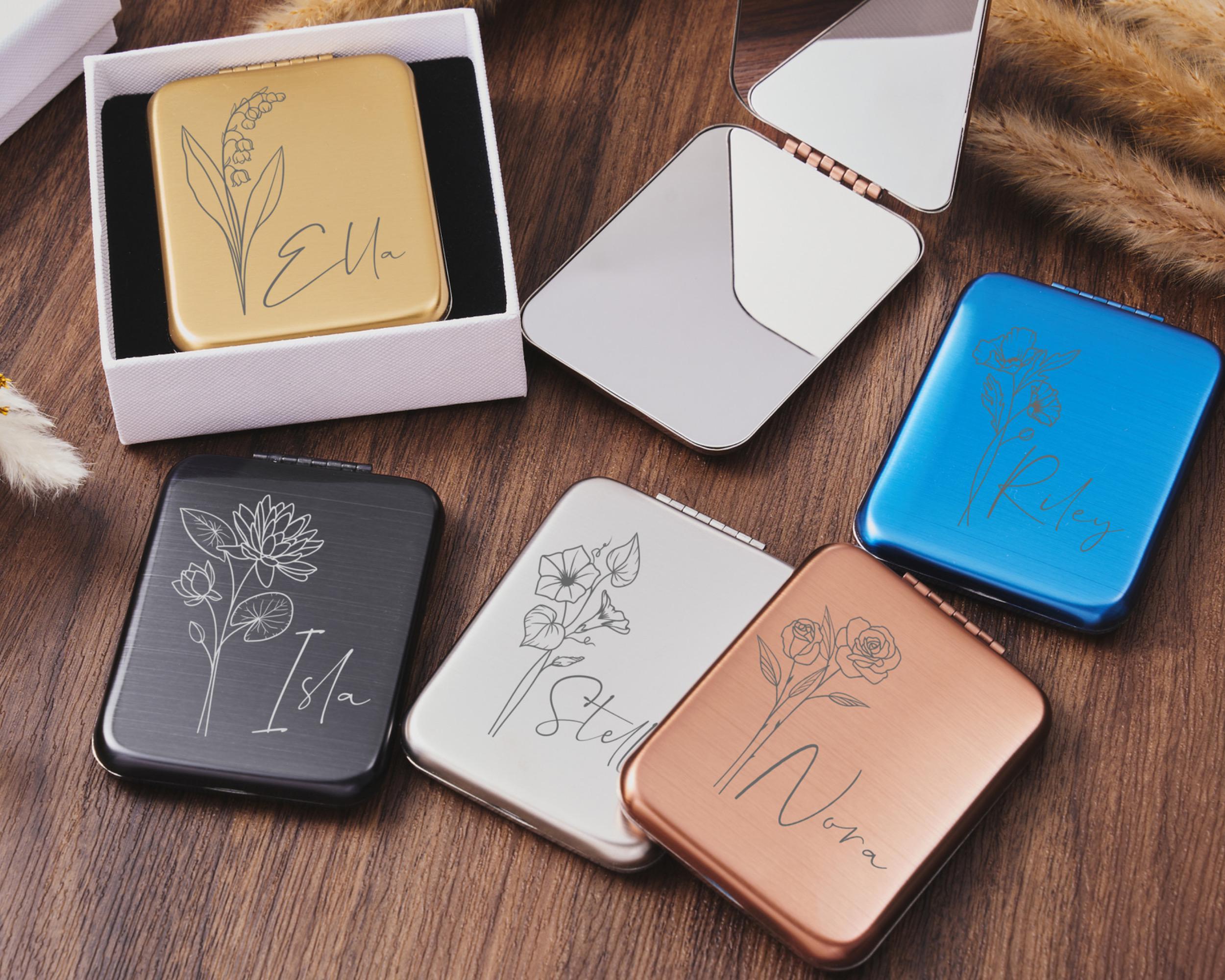 Personalized Compact Mirror For Christmas Gift,Engraved Name With Fancy Design For Wedding Gift,Custom Makeup Mirror Gift For Her