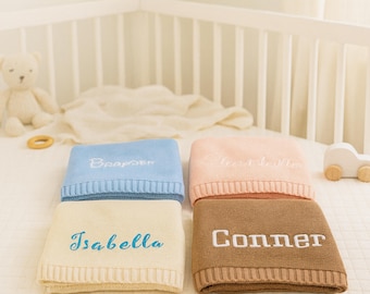 Personalized Green Baby Blanket For Newborn Baby Gift,Embroidered Soft Cotton Knit Blanket For Baby Shower Gift,Custom Blankets Gift For Her
