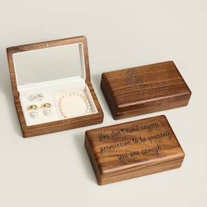Regalo de dama de honor personalizado, caja de joyería de madera con flor de nacimiento, caja de joyería con estuche de viaje portátil, caja de regalo de joyería, regalo para mamá, regalo para ella
