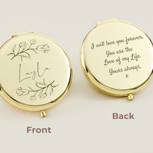 Miroir compact fantaisie personnalisé pour mariage, miroir de poche luxueux pour demoiselle d'honneur, fleur de naissance personnalisée pour elle image 5