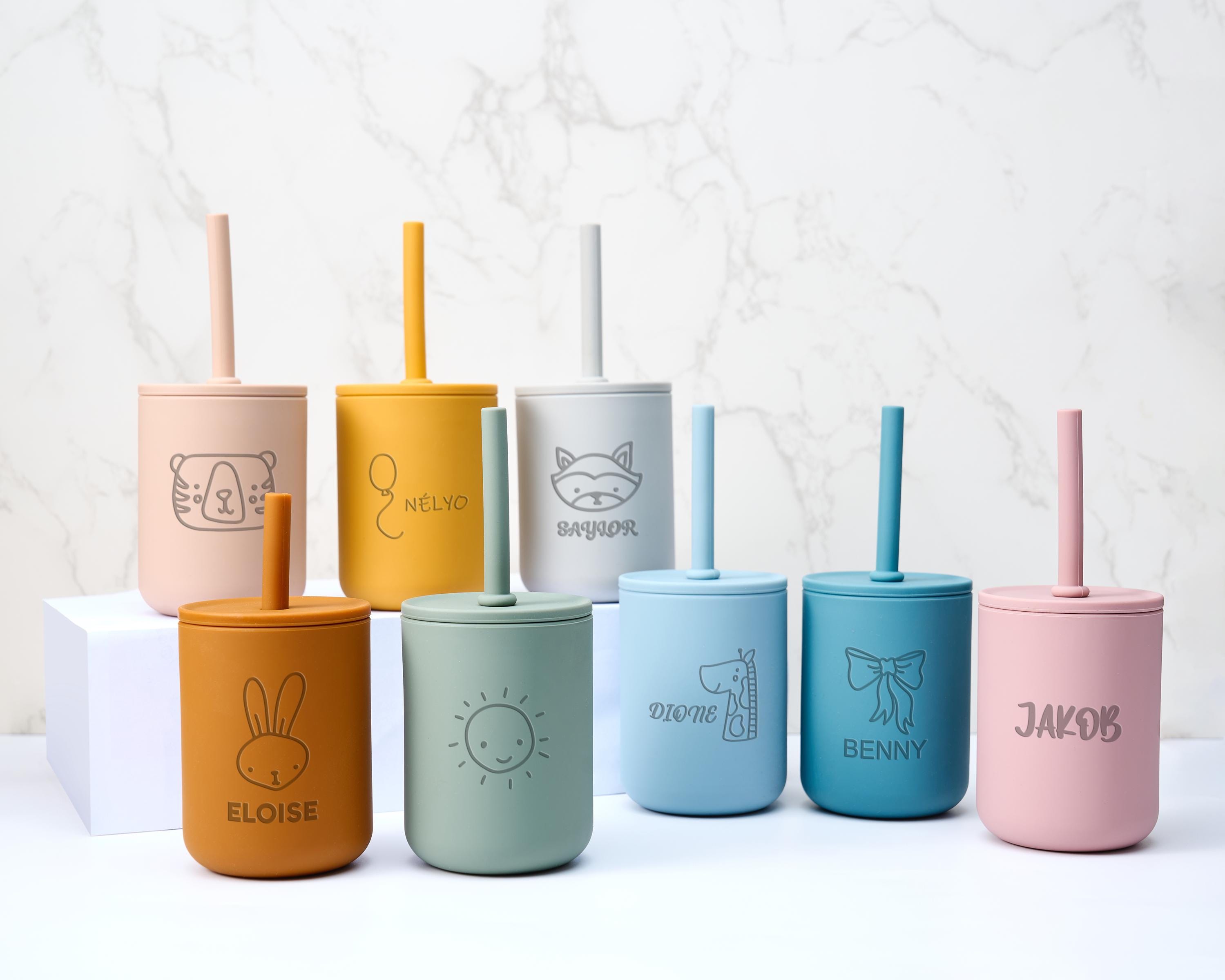 Personalized Silicone Bottle For Family,Safe Silicone Cup With Cup Tag For Christmas Gifts,Custom Water Bottle And Label For Children Gift