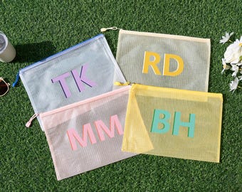 Aangepaste schaduw monogram zwembadtas, gepersonaliseerd waterdicht strandetui, opbergtas met rits met naam, natte droge tas voor bruidsmeisje cadeau voor haar
