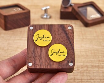 Engraved CuffLinks With Wooden CuffLinks Box-Handmade Wooden Box For Groomsmen Gift