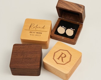 Personalized Cuff Links Box with Custom Design, Wooden Cufflinks for Best Man, Groomsman Gift in Wedding, Anniversary Gift for Men, Husband