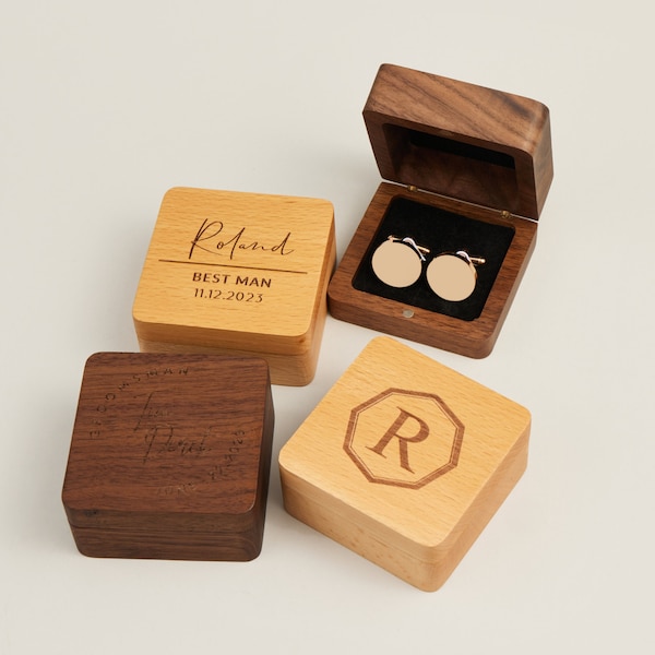 Personalized Cuff Links Box with Custom Design, Wooden Cufflinks for Best Man, Groomsman Gift in Wedding, Anniversary Gift for Men, Husband