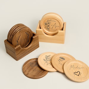 Wooden Coaster with Engraving for Couples, Custom Walnut Oak Coasters for Couples, Housewarming, Anniversary Gift for Her, Gift for Mum
