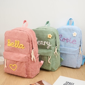 Sac à dos personnalisé pour enfants avec nom, cartable pour tout-petits nom personnalisé pour la rentrée scolaire, cadeau d'anniversaire, sac de garderie en velours côtelé cadeau pour enfants