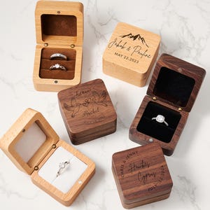 Personalized Wooden Ring Box For Christmas, Engraved Engagement Ring Box with Name,Handmade Wedding Ring Box,Anniversary Gift For Her