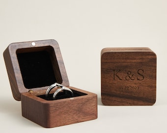 Engraved Wooden Ring Box, Proposal Engagement Ring Box with Name, Wedding Ring Bearer, Anniversary Gift, Engrave Ring Box