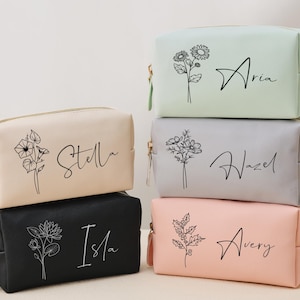 Benutzerdefinierte Monogramm Make-up Tasche Geschenk für sie, personalisierte Name Kulturtasche mit Geburtsmonat für Brautjungfer Geschenk, Name Kosmetiktasche Geschenk