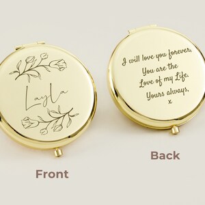 Engraved Fancy Makeup Mirror For Wedding Gift,Personalized Compact Mirror Gift For Proposal,Customized Gift For Her,Engraved Your Own Logo image 5