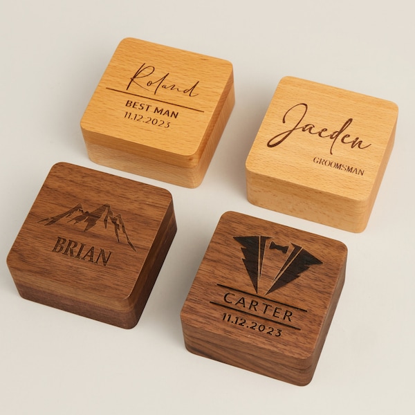 Custom Cuff Links Box with Personalized Design, Wooden Cufflinks for Best Man, Groomsman Gift in Wedding, Anniversary Gift for Men, Husband